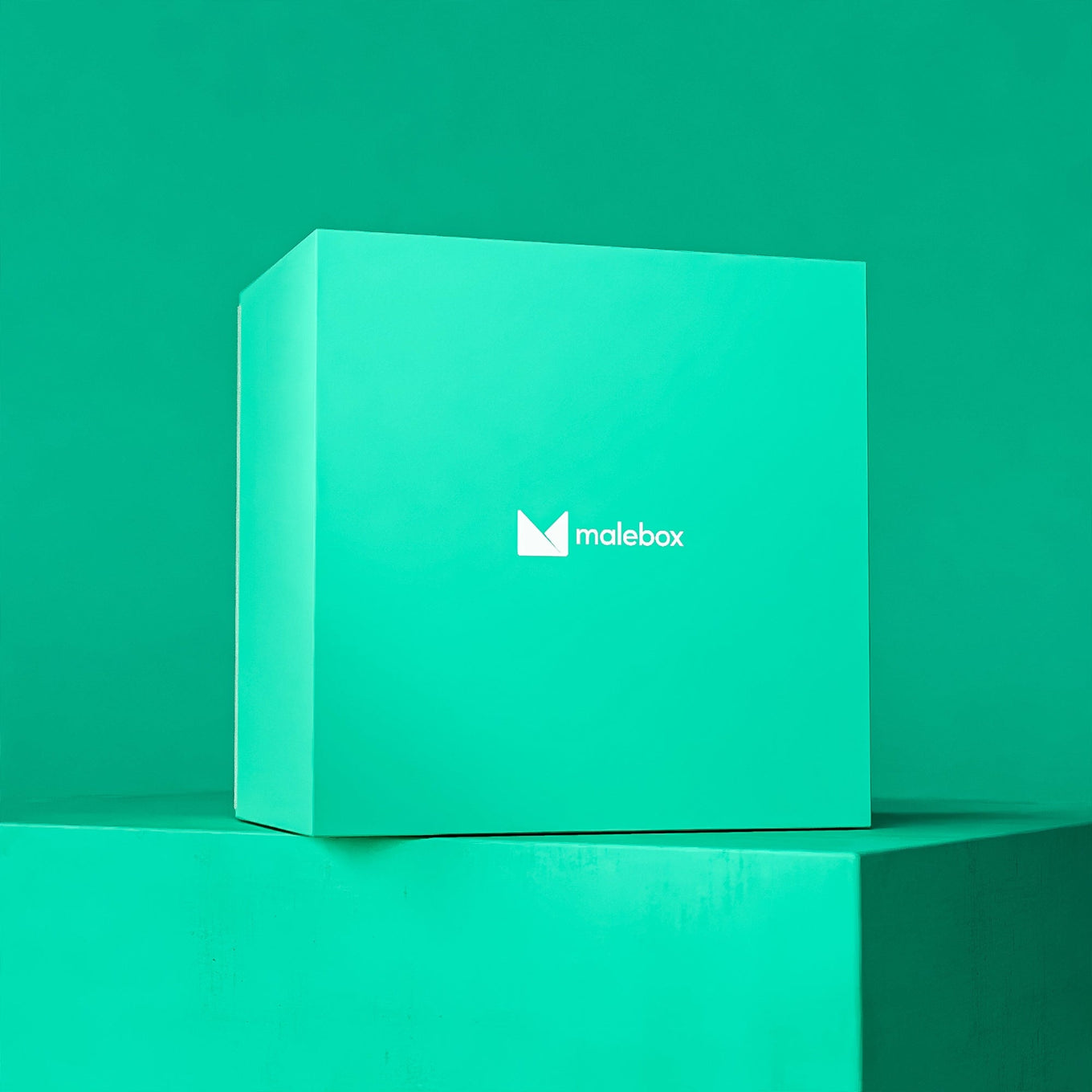Turquoise box with 'malebox' logo on a green background
